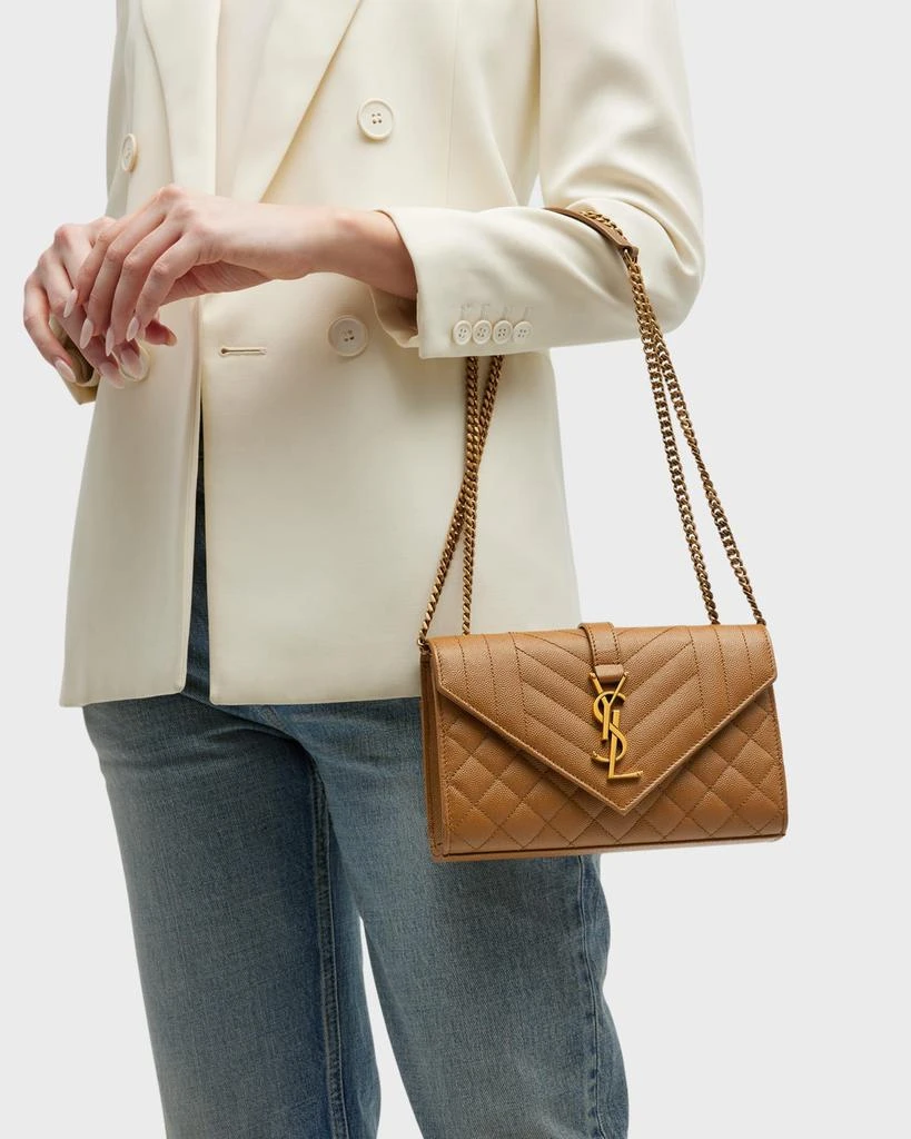 商品Yves Saint Laurent|Envelope Triquilt Small YSL Shoulder Bag in Grained Leather,价格¥20502,第4张图片详细描述