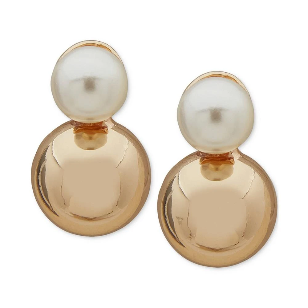 商品Anne Klein|Gold-Tone & Imitation Pearl Bead Stud Earrings,价格¥77,第1张图片