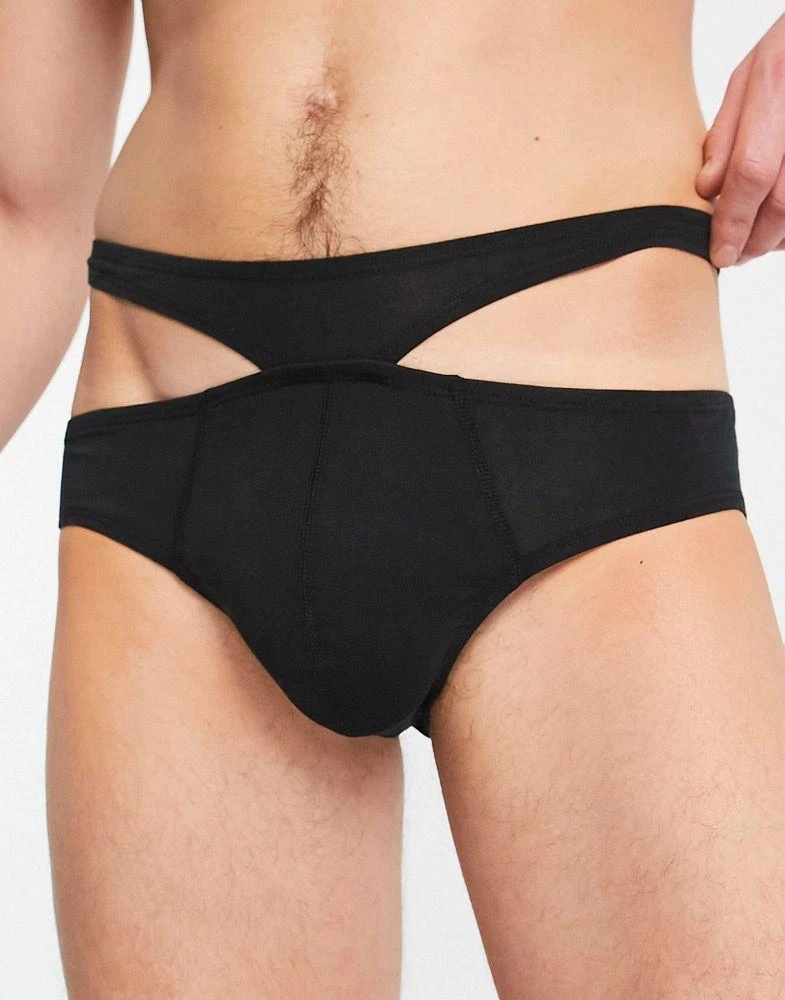 商品ASOS|ASOS DESIGN jersey briefs with high waist strap detail in black,价格¥56,第1张图片