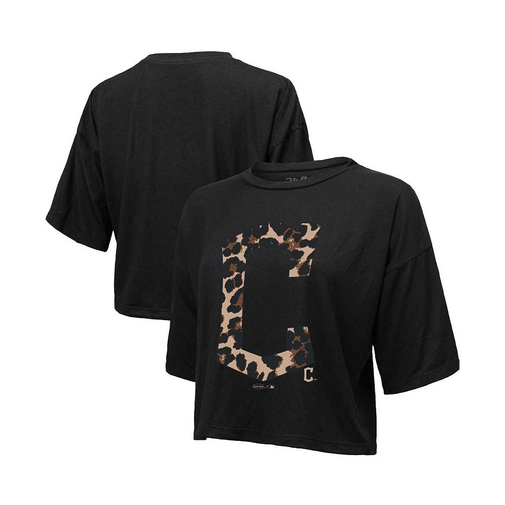 商品Majestic|Women's Threads Black Cleveland Guardians Leopard Cropped T-shirt,价格¥335,第1张图片