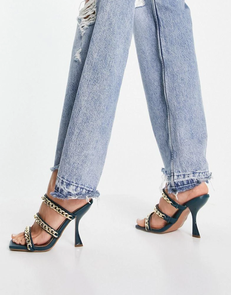 商品ASOS|ASOS DESIGN Nally chain detail heeled mules In teal,价格¥124,第3张图片详细描述