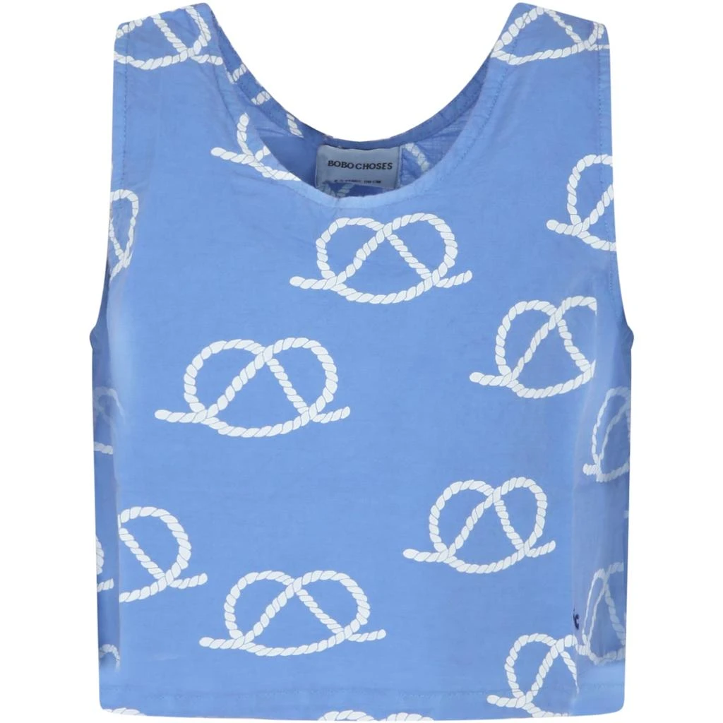 商品BOBO CHOSES|Sky Blue T-shirt For Girl With Rope Print All-over And Logo,价格¥580,第1张图片