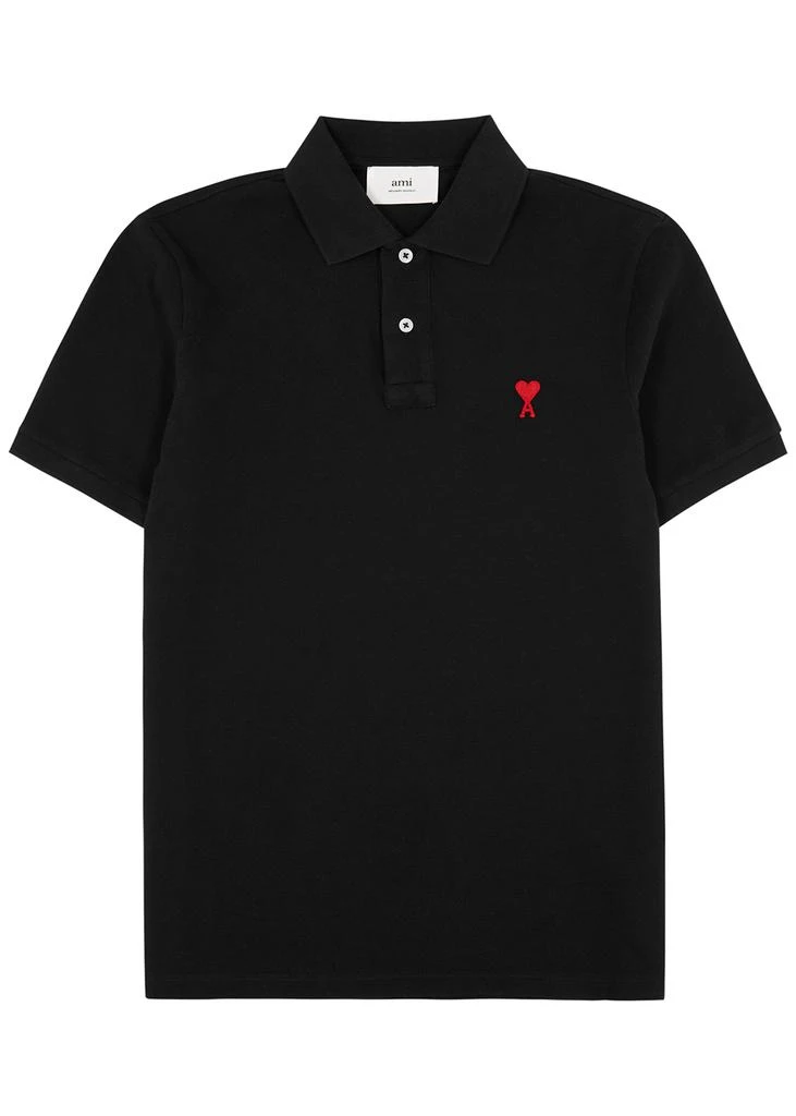 商品AMI|Black logo-embroidered piqué cotton polo shirt,价格¥721,第1张图片