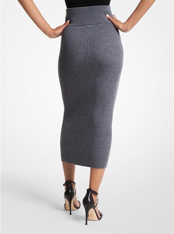 Ribbed Stretch Merino Wool Blend Midi Skirt商品第2张图片规格展示