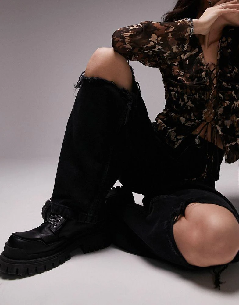商品Topshop|Topshop Baggy jeans with knee rips in washed black,价格¥163,第4张图片详细描述
