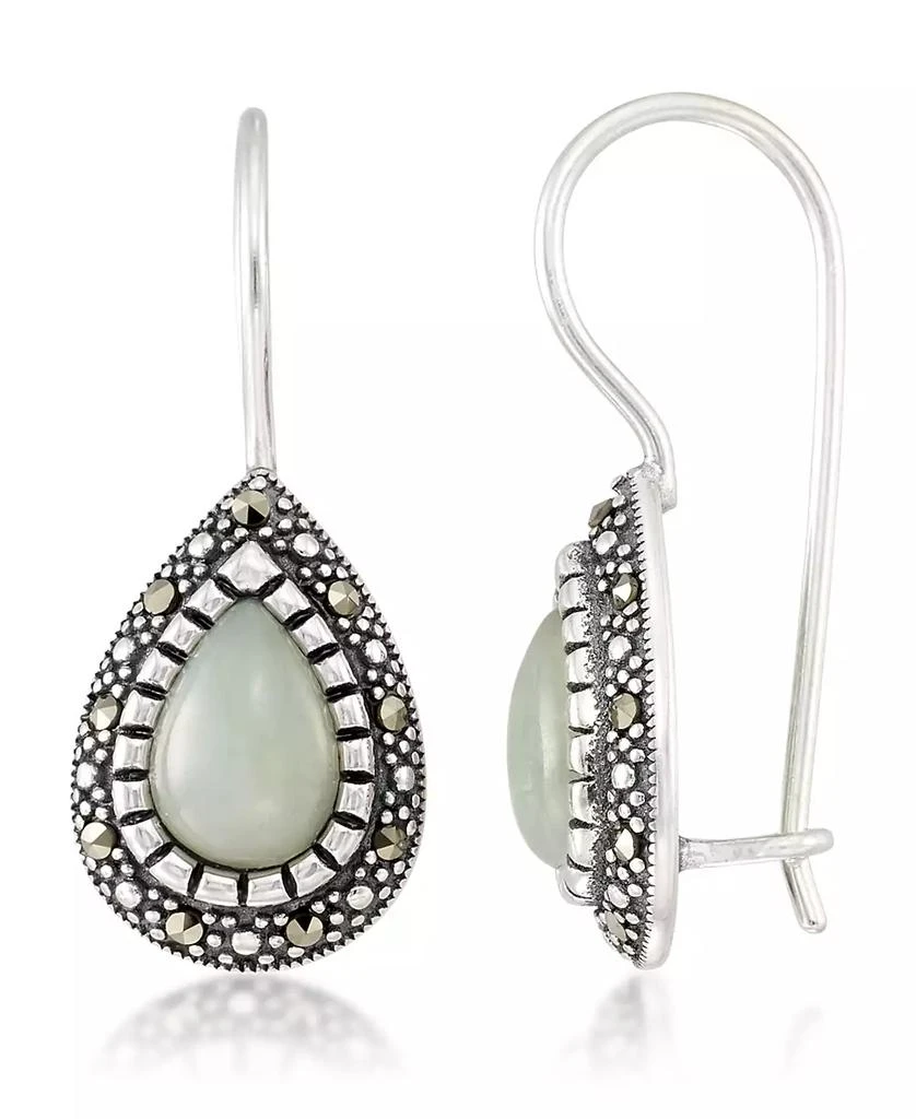 商品Macy's|Jade (9 x 6 x 5.2mm) & Marcasite Teardrop Earrings in Sterling Silver,价格¥281,第1张图片