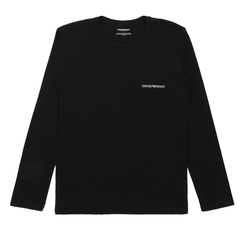 商品Emporio Armani|EMPORIO ARMANI 男士黑色棉质长袖T恤 111023-4A710-00020,价格¥341,第1张图片