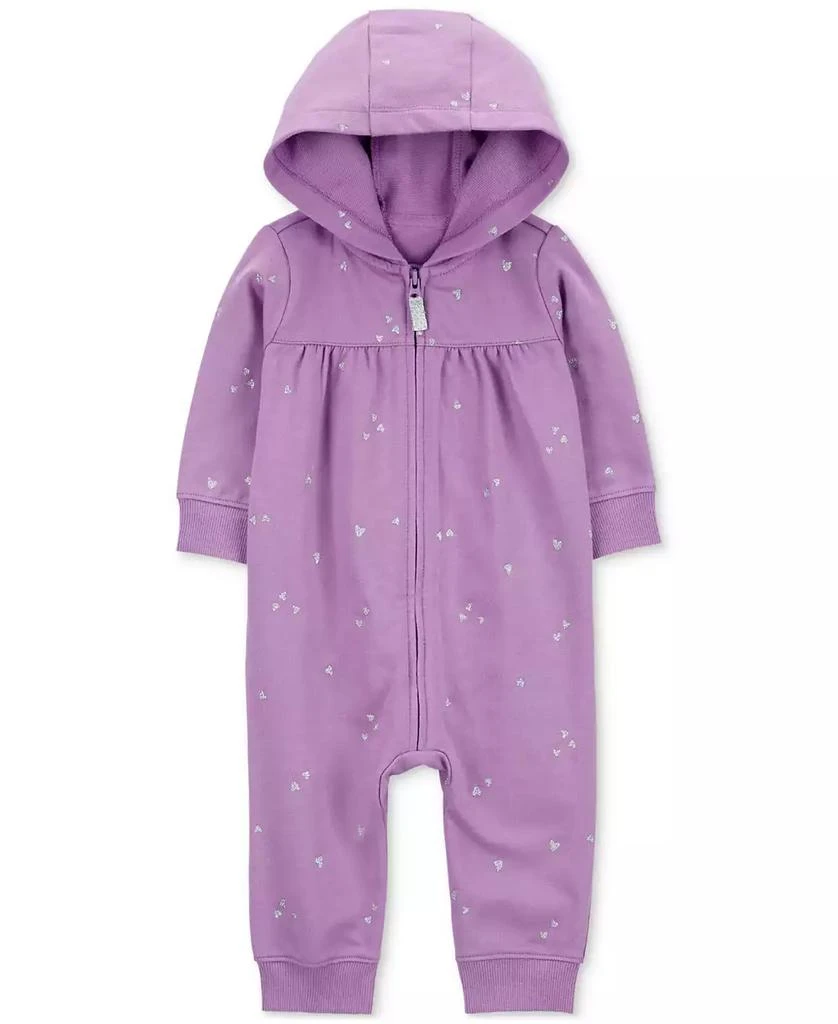 商品Carter's|Baby Girls Heart-Print Cotton French-Terry Hooded Jumpsuit,价格¥190,第1张图片