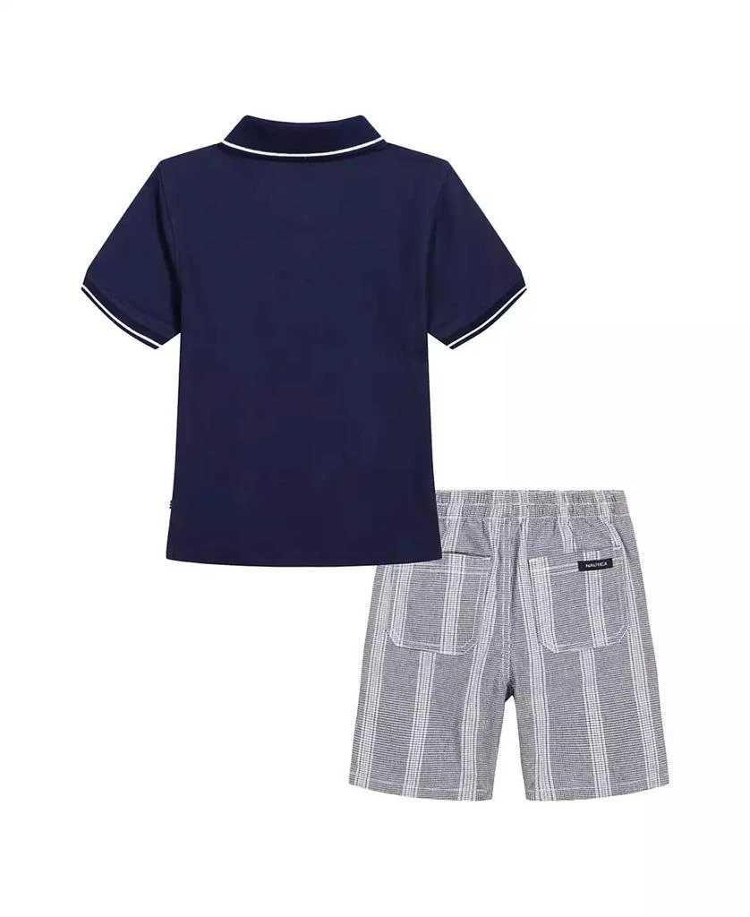 商品Nautica|Little Boys Tipped Pique Polo Shirt and Prewashed Plaid Shorts, 2 Pc Set,价格¥105,第2张图片详细描述