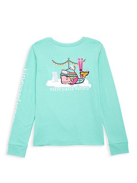 Little Girl's & Girl's Glitter Starry Ski Whale Long-Sleeve T-Shirt商品第3张图片规格展示