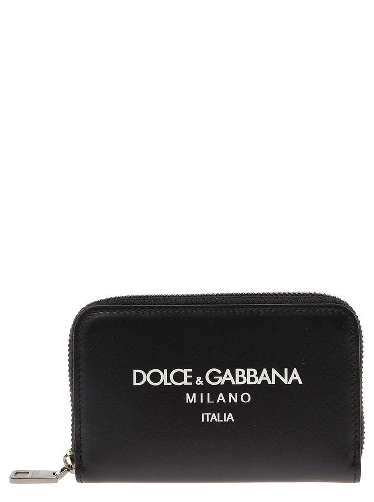 商品Dolce & Gabbana|Black Card-Holder with Zip and Logo Print in Leather Man,价格¥2025,第1张图片