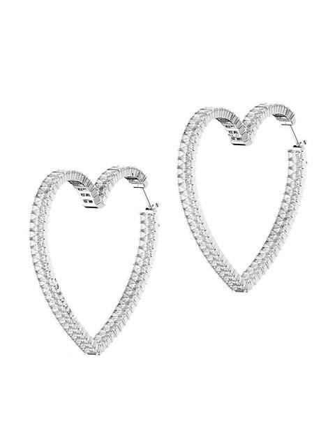 Matrix Rhodium-Plated & Crystal Large Heart Hoop Earrings商品第2张图片规格展示