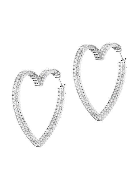 商品Swarovski|Matrix Rhodium-Plated & Crystal Large Heart Hoop Earrings,价格¥2362,第4张图片详细描述