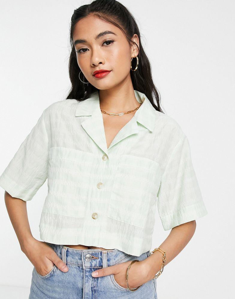 Topshop crinkle resort crop shirt in lime商品第1张图片规格展示