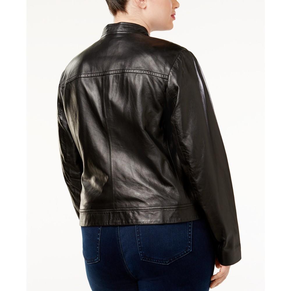 Plus Size Leather Moto Jacket商品第2张图片规格展示