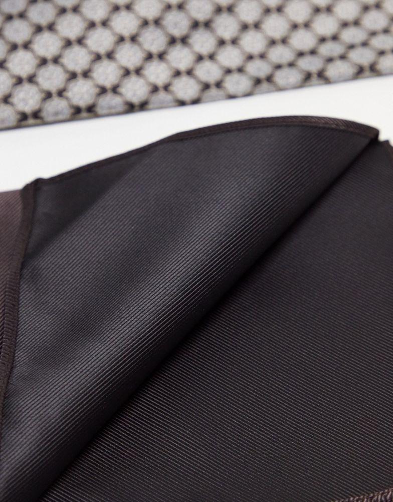 ASOS DESIGN slim tie and pocket square in brown and cream 70s design商品第2张图片规格展示