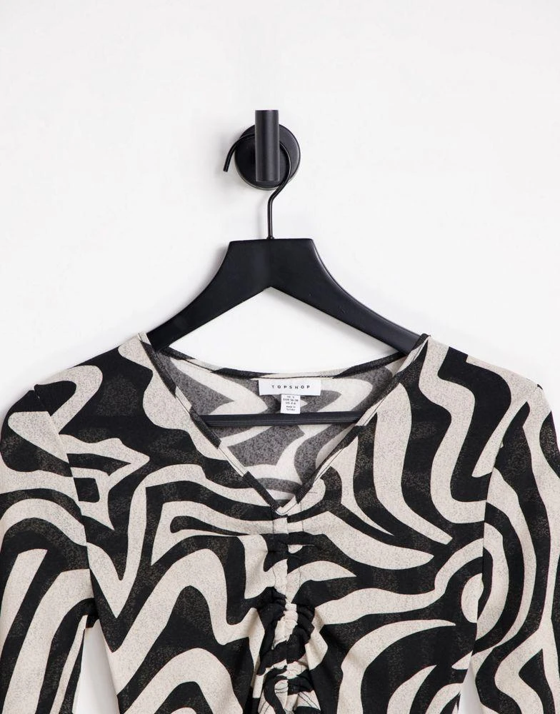 商品Topshop|Topshop swirl print ruche front cutout mesh top in multi,价格¥196,第3张图片详细描述