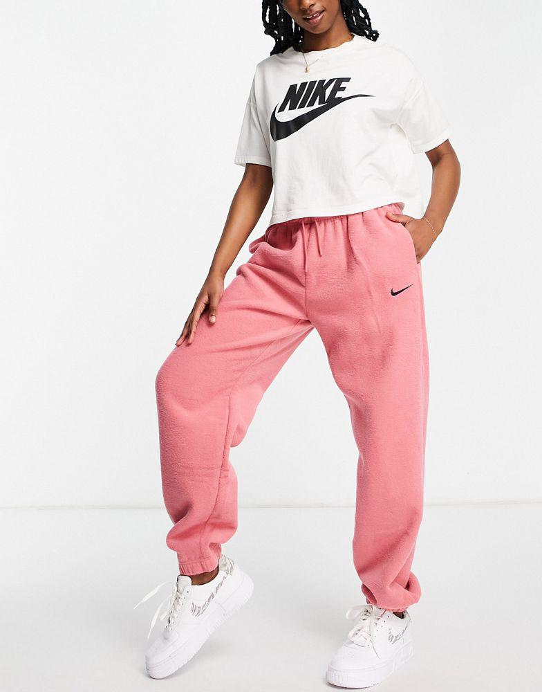Nike mini swoosh high rise plush joggers in archaeo pink商品第1张图片规格展示