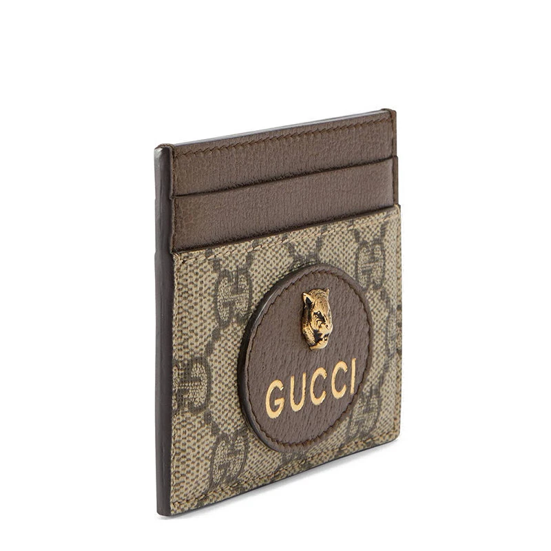 商品Gucci|【预售3-7天】GUCCI/古驰  2021 Neo Vintage系列 米色/乌木色GG Supreme帆布棕色皮革饰面卡包597557K9GOT8861,价格¥2009,第4张图片详细描述