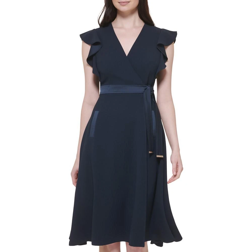 商品Tommy Hilfiger|Women's Scuba Crepe Flutter-Sleeve Fit & Flare Dress,价格¥879,第4张图片详细描述