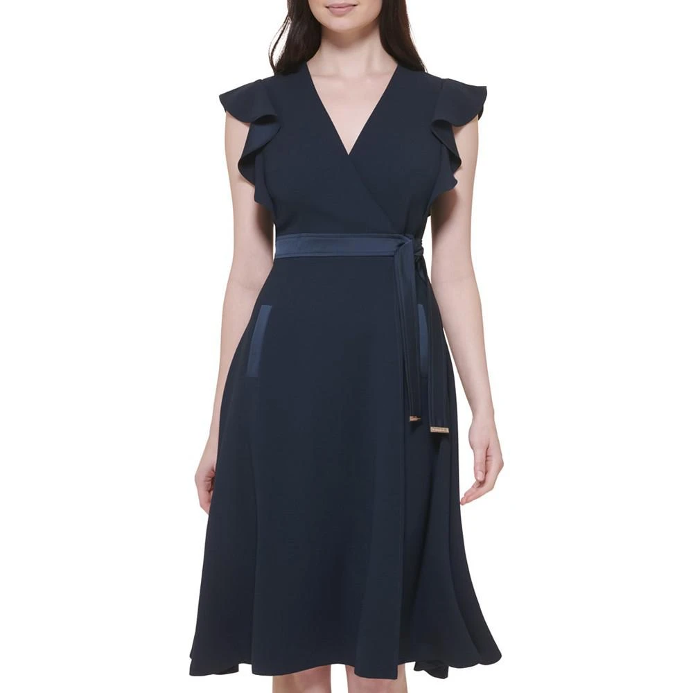 商品Tommy Hilfiger|Women's Scuba Crepe Flutter-Sleeve Fit & Flare Dress,价格¥598,第4张图片详细描述