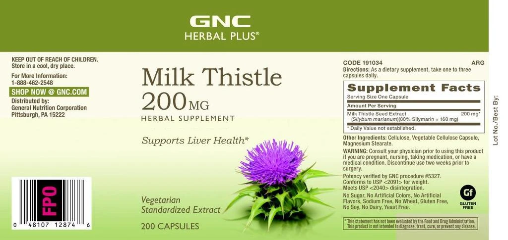 商品GNC|GNC Herbal Plus Milk Thistle 200mg | Supports Liver Health | 300 Capsules,价格¥188,第3张图片详细描述