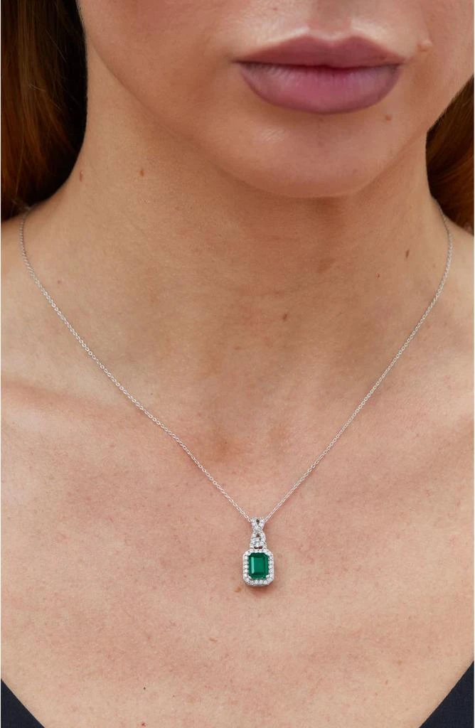 商品Savvy Cie Jewels|Rhodium Plated Created Emerald & Cubic Zirconia Pendant Necklace,价格¥312,第2张图片详细描述