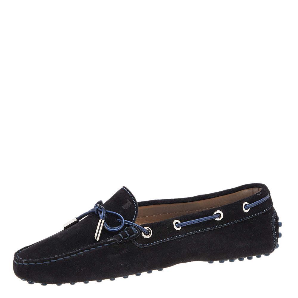 商品[二手商品] Tod's|Tod's Black Suede Bow Slip On Loafers Size 38,价格¥1351,第1张图片
