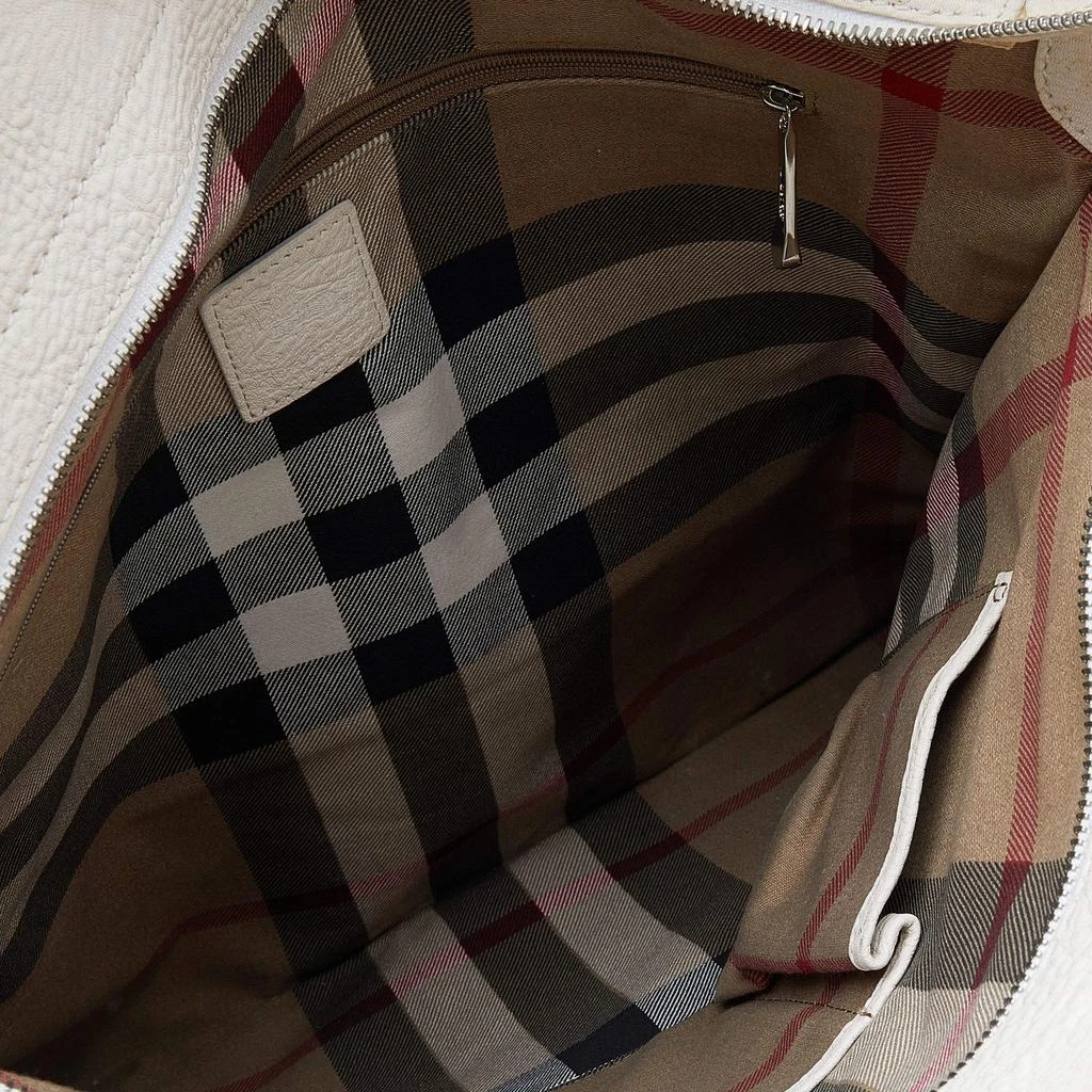 Burberry White/Grey Leather And Fabric Tote 商品