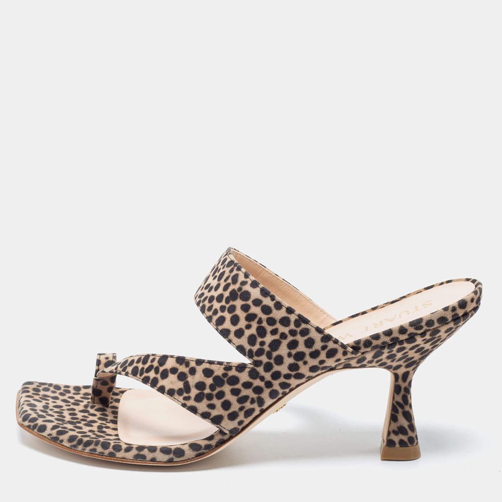 Stuart Weitzman Brown/Beige Suede Leopard Print Mule Slides Size