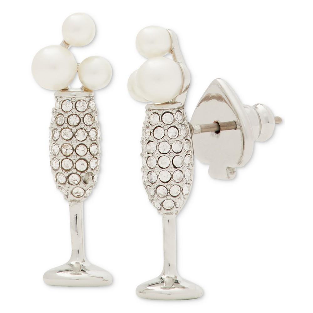 Silver-Tone Cheers to That Imitation Pearl Champagne Stud Earrings商品第1张图片规格展示