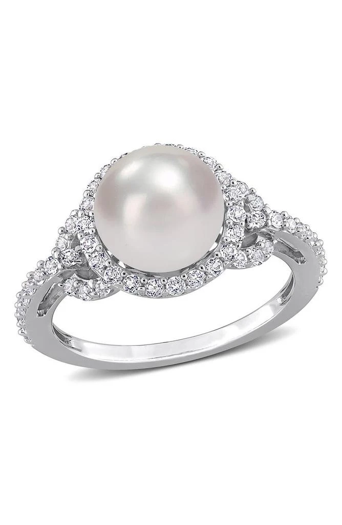 商品DELMAR|Sterling Silver 8.5-9mm Freshwater Cultured Pearl White Topaz Ring,价格¥537,第1张图片