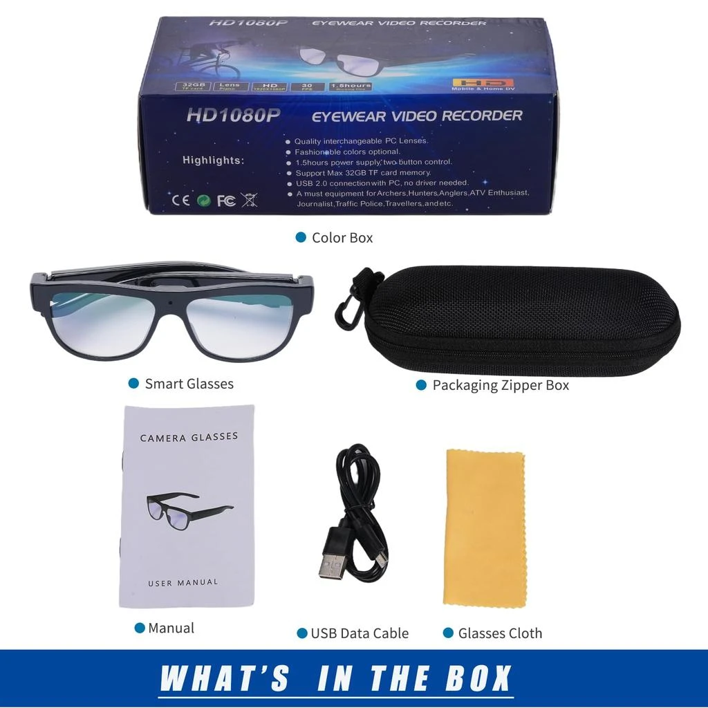 Camera Glasses 1080P HD Outdoor Sports Smart Glasses, Suitable for Outdoor Sports, Hiking, Travel, Party Records (32G Memory Card Included) 商品