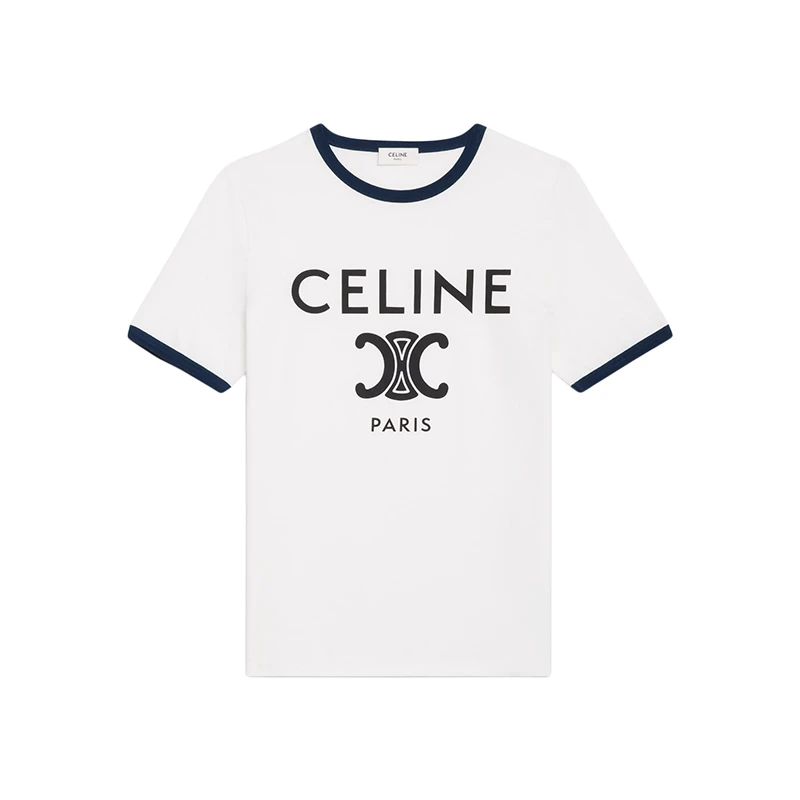 商品Celine|赛琳 22年春夏新款 女士荧光白/海军蓝/黑色纯棉Logo印花短袖T恤2X872671Q.01NB,价格¥4132,第1张图片