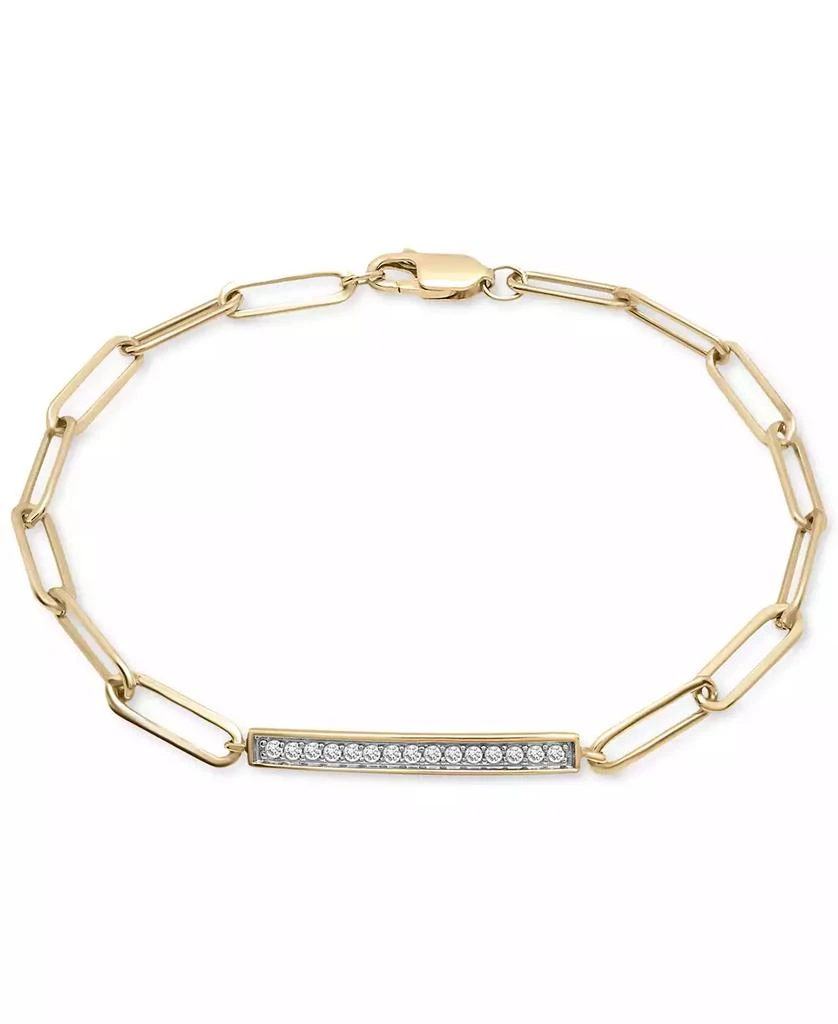 商品Macy's|Diamond Bar Paperclip Link Bracelet  (1/6 ct. t.w.) in 14k Gold-Plated Sterling Silver, Created for Macy's,价格¥374,第1张图片