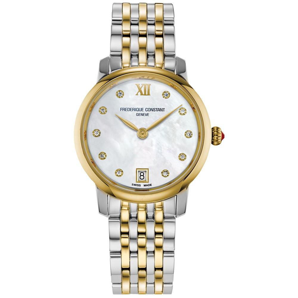 Women's Swiss Slimline Diamond (1/20 ct. t.w.) Two-Tone Stainless Steel Bracelet Watch 30mm商品第1张图片规格展示