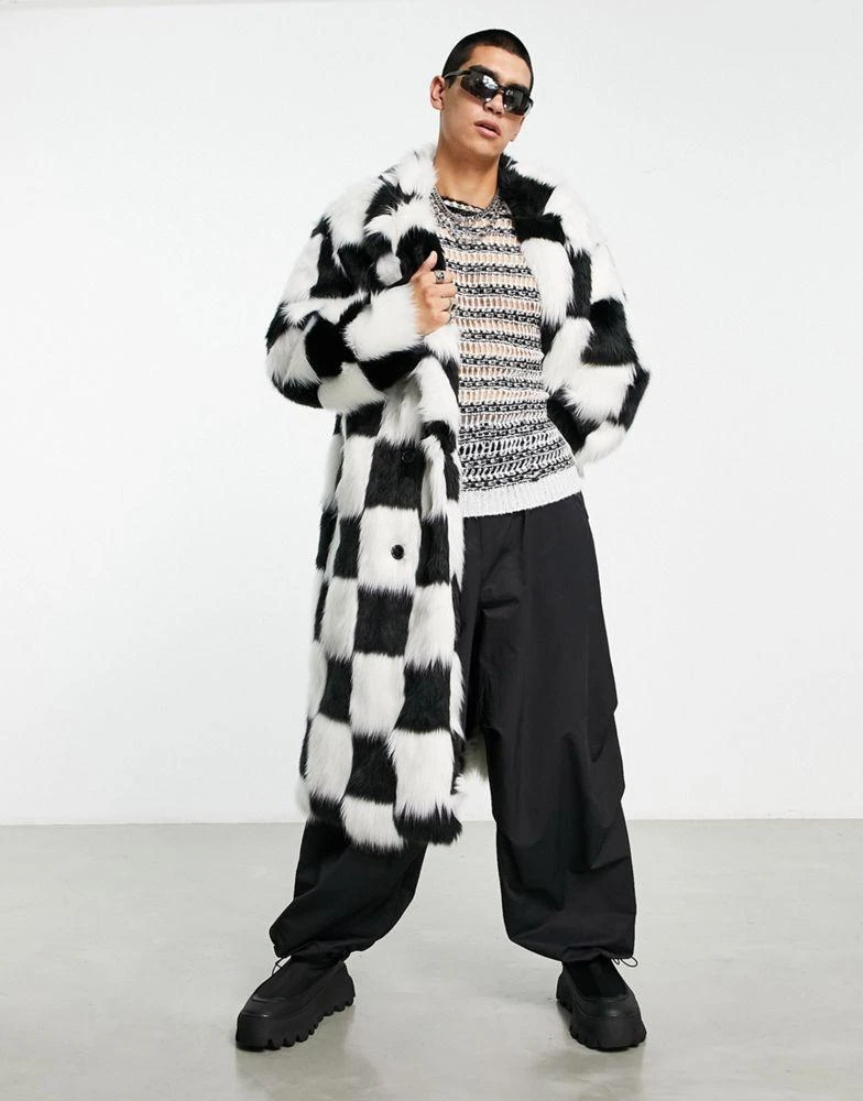 商品ASOS|ASOS DESIGN longline faux fur coat in check,价格¥711,第4张图片详细描述