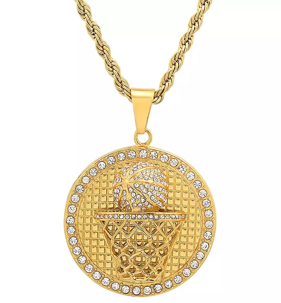 商品STEELTIME|Men's 18k Gold-Plated Stainless Steel Simulated Diamond Basketball 24" Pendant Necklace,价格¥632,第2张图片详细描述