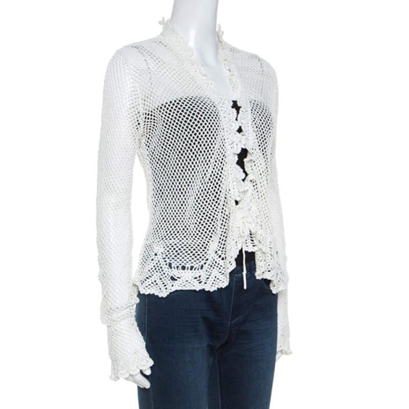 商品[二手商品] Ralph Lauren|Ralph Lauren White Crochet Hand Knitted Cardigan M,价格¥3018,第4张图片详细描述