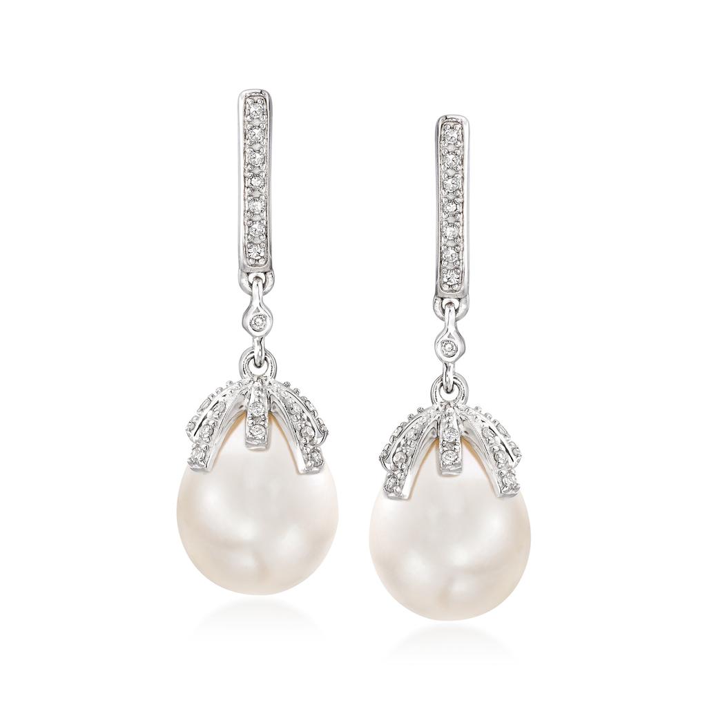 Ross-Simons 9-9.5mm Cultured Pearl and . Diamond Drop Earrings in Sterling Silver商品第1张图片规格展示
