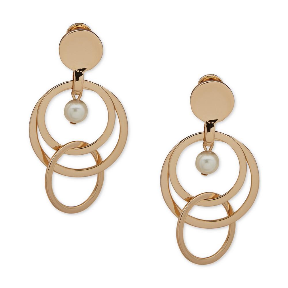 Gold-Tone Imitation Pearl Multi-Circle Orbital Clip-On Drop Earrings商品第1张图片规格展示