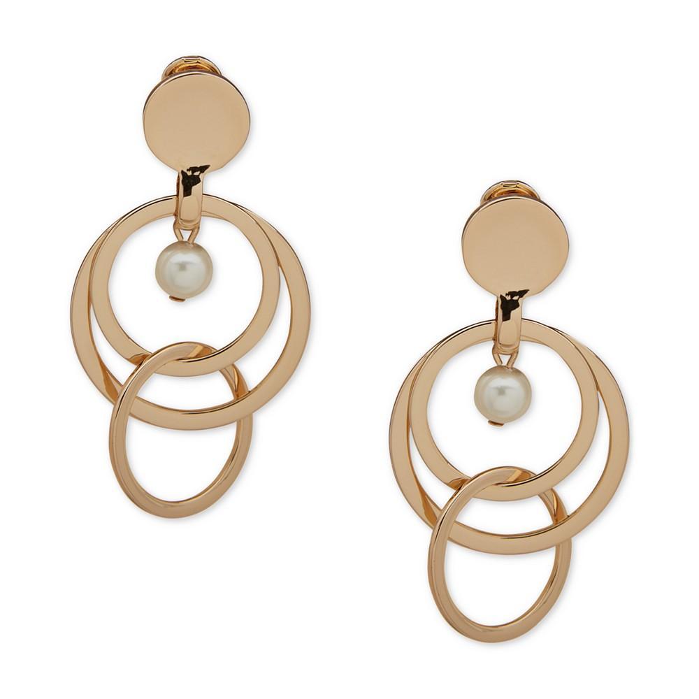 商品Anne Klein|Gold-Tone Imitation Pearl Multi-Circle Orbital Clip-On Drop Earrings,价格¥187,第1张图片