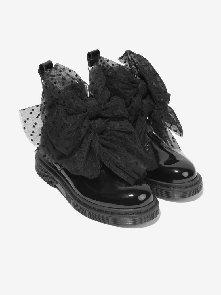 商品MONNALISA|Girls Patent Leather Tulle Bow Boots in Black,价格¥2383,第2张图片详细描述