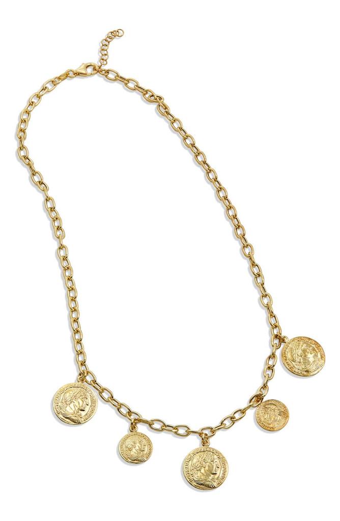 18K Italian Yellow Gold Vermeil Coin Charm Necklace商品第1张图片规格展示