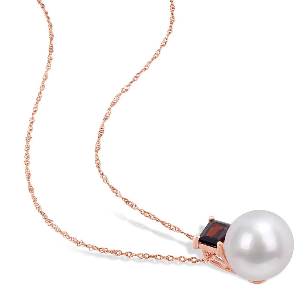 商品Mimi & Max|11-12mm Cultured Freshwater Pearl and 3/4 CT TGW Baguette Garnet Stud Pendant with Chain in 10k Rose Gold,价格¥1128,第5张图片详细��描述