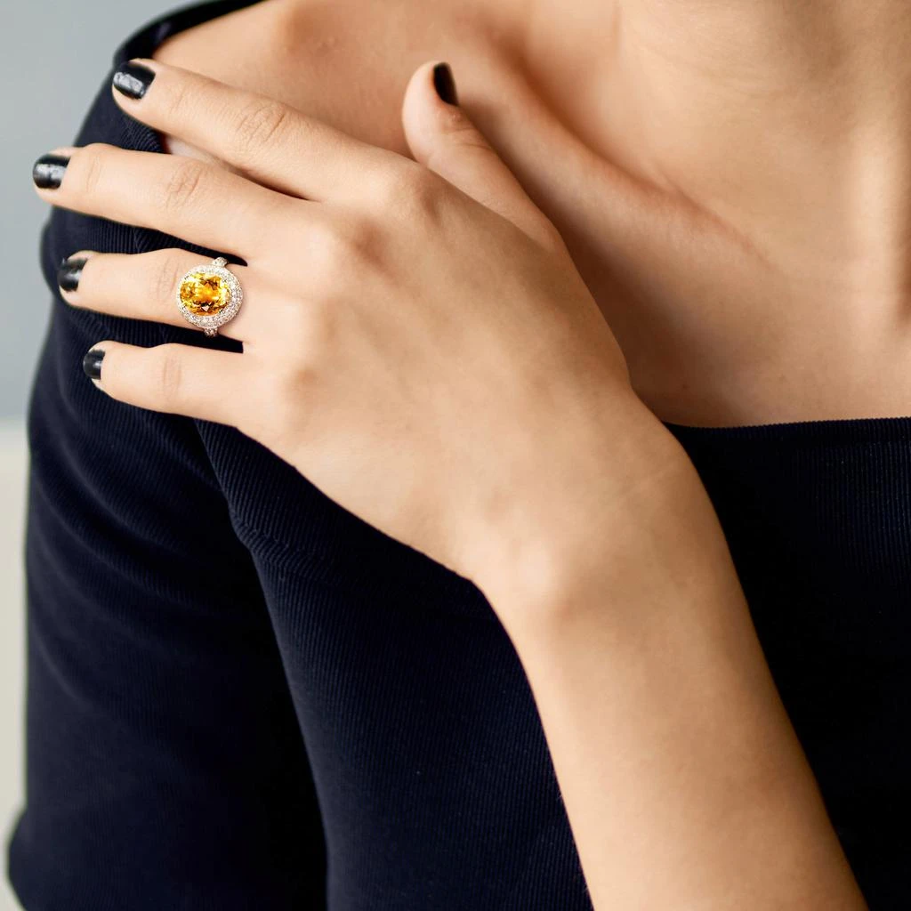 商品Mimi & Max|5 2/5ct TGW Oval Cut Citrine and Created White Sapphire Double Halo Ring in Sterling Silver,价格¥659,第4张图片详细描述