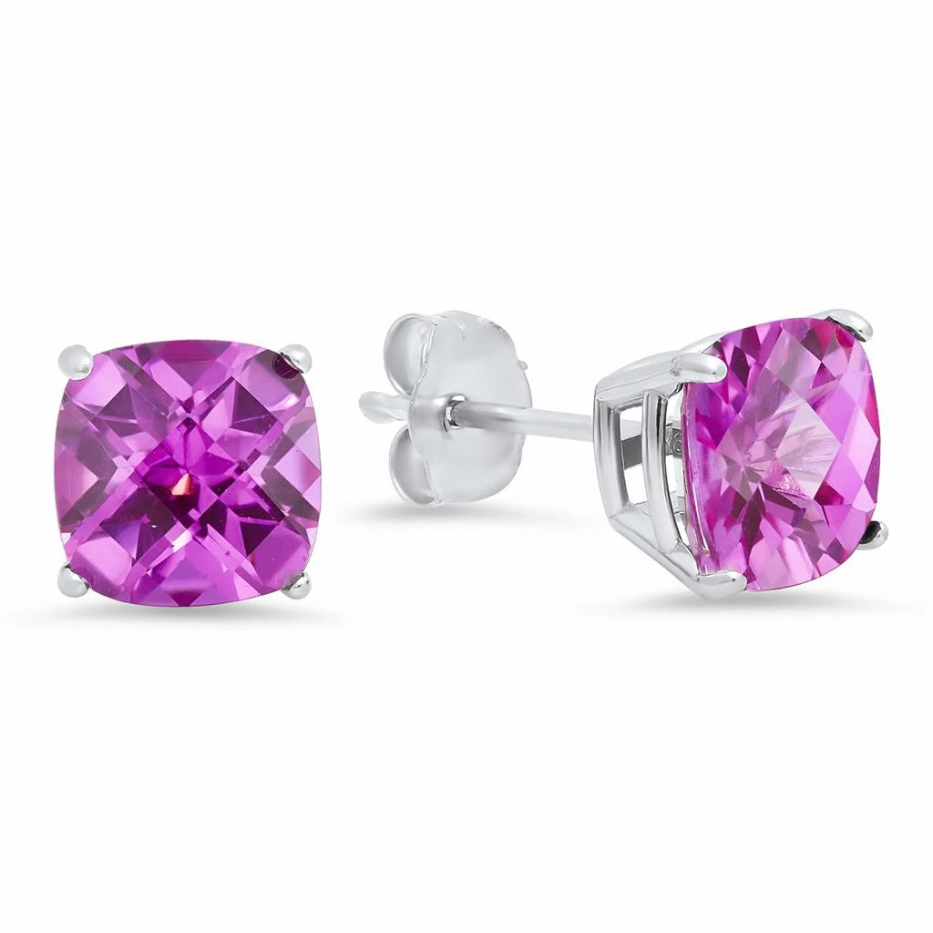 Sterling Silver Cushion-Cut Checkerboard Gemstone Stud Earrings (8MM) 商品