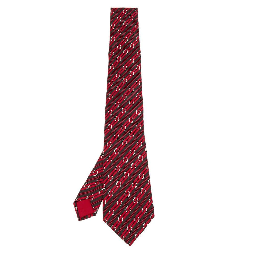 商品[二手商品] Hermes|Hermes Red Horsebit Stripe Printed Silk Tie,价格¥983,第1张图片