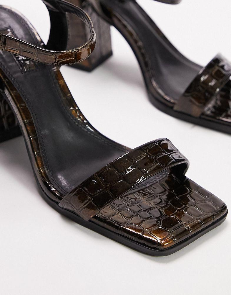 Topshop Wide Fit Skylar two part block heeled sandal in tort croc商品第3张图片规格展示