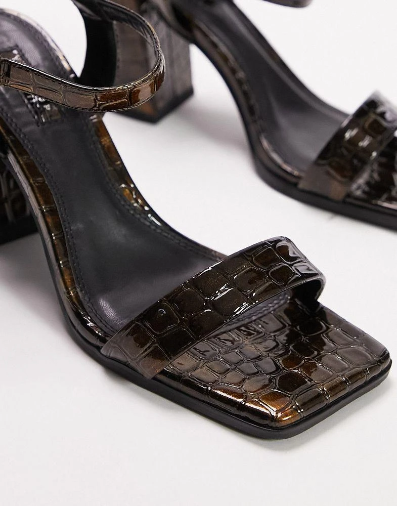 商品Topshop|Topshop Wide Fit Skylar two part block heeled sandal in tort croc,价格¥349,第3张图片详细描述